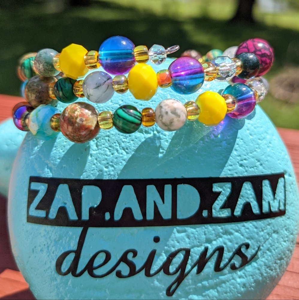 NEW Howlite Unakite Crystals Gemstone Energy Bracelet Handmade Cute Sparkly - Picture 5 of 17
